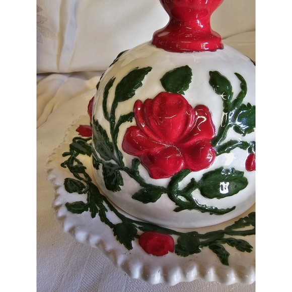 Hand Painted Ceramic Vintage Butter Or Cheese Holder Including Cloche - Picture 6 of 7